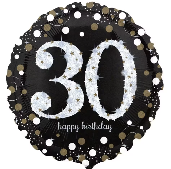 Folienballon - Sparkling Birthday, Zahl 30 - ø 43cm